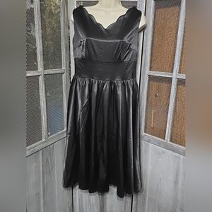 Vintage Chic Black Midi Zip Up Dress, Sz LARGE